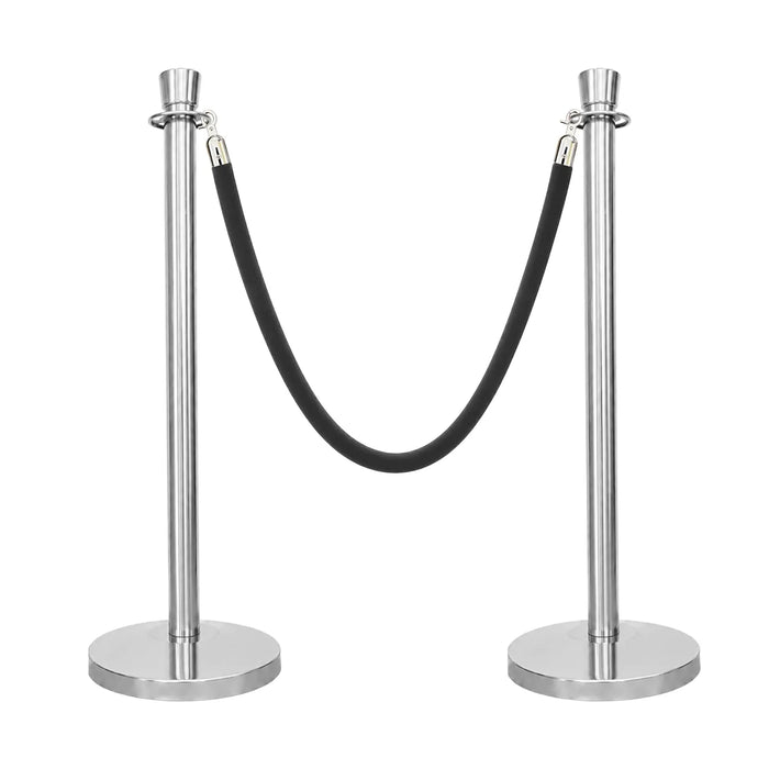 Silver Crowd Control Stanchions 100cm with 1.5m Black Velvet Rope