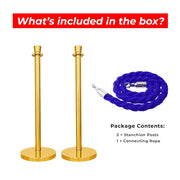 Gold Crowd Control Stanchions 100cm with 1.5m Blue Twisted Rope