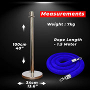 Silver Crowd Control Stanchions 100cm with 1.5m Blue Velvet Rope
