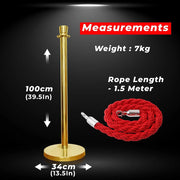 Gold Crowd Control Stanchions 100cm with 1.5m Red Twisted Rope
