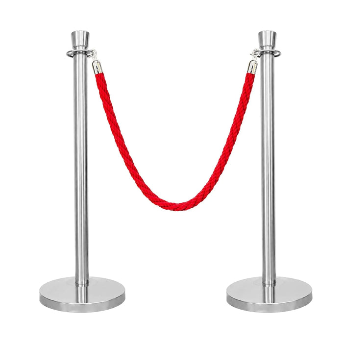 Silver Crowd Control Stanchions 100cm with 1.5m Red Twisted Rope