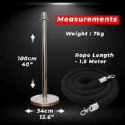 Silver Crowd Control Stanchions 100cm with 1.5m Black Velvet Rope