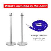 Silver Crowd Control Stanchions 100cm with 1.5m Blue Twisted Rope
