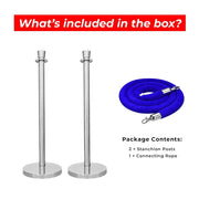 Silver Crowd Control Stanchions 100cm with 1.5m Blue Velvet Rope
