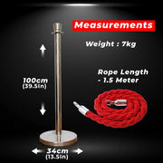 Silver Crowd Control Stanchions 100cm with 1.5m Red Twisted Rope