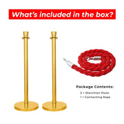 Gold Crowd Control Stanchions 100cm with 1.5m Red Twisted Rope