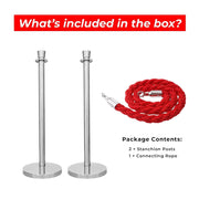 Silver Crowd Control Stanchions 100cm with 1.5m Red Twisted Rope