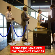 Silver Crowd Control Stanchions 100cm with 1.5m Blue Twisted Rope