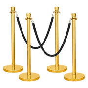 Gold Crowd Control Stanchions 100cm with 1.5m Black Twisted Rope, Luxury Queue Barrier Posts for Hotels, Events, Airports & VIP Areas