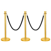 Gold Crowd Control Stanchions 100cm with 1.5m Black Twisted Rope, Luxury Queue Barrier Posts for Hotels, Events, Airports & VIP Areas