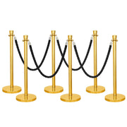 Gold Crowd Control Stanchions 100cm with 1.5m Black Twisted Rope, Luxury Queue Barrier Posts for Hotels, Events, Airports & VIP Areas