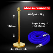 Gold Crowd Control Stanchions 100cm with 1.5m Blue Velvet Rope