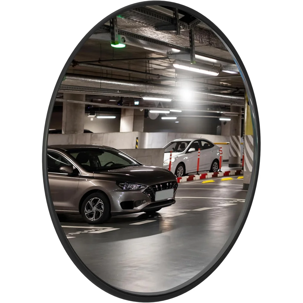 eighty centimeter black indoor and outdoor convex safety mirror with wide angle view for security and visibility