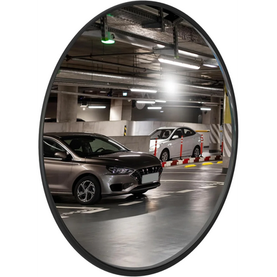 eighty centimeter black indoor and outdoor convex safety mirror with wide angle view for security and visibility