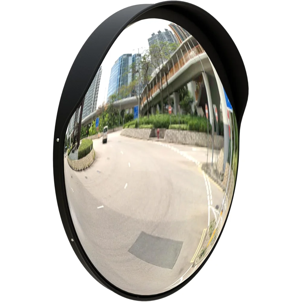 eighty centimeter black indoor and outdoor convex safety mirror with wide angle view for security and visibility