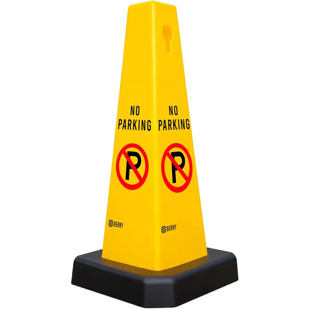 yellow no parking cone with weighted base for stable placement
