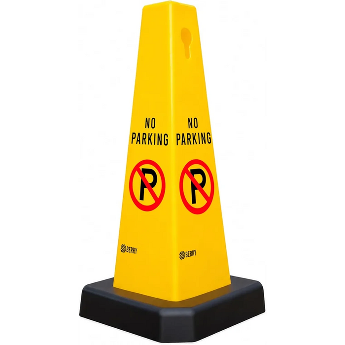 yellow no parking cone with weighted base for stable placement