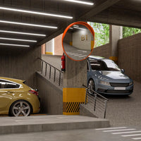 eighty centimeter orange convex security mirror for outdoor surveillance and blind spot monitoring
