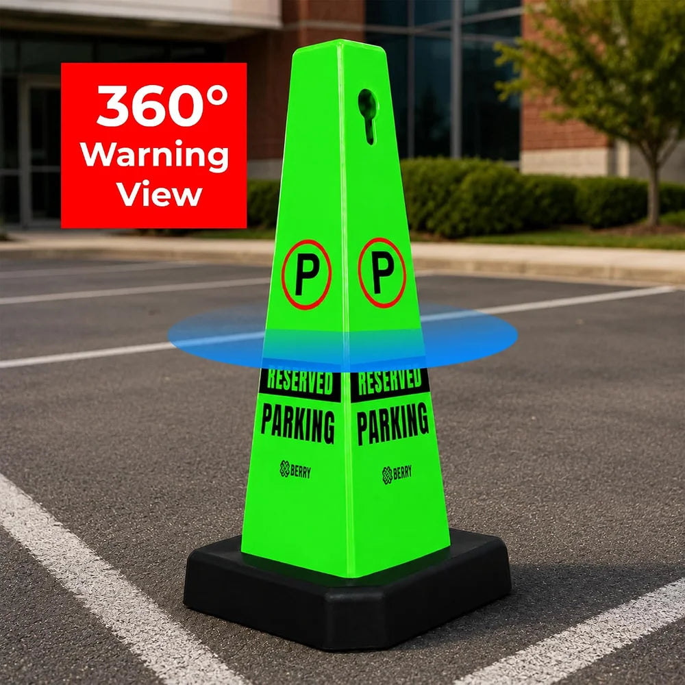 green parking control cone with weighted base for designated parking spaces