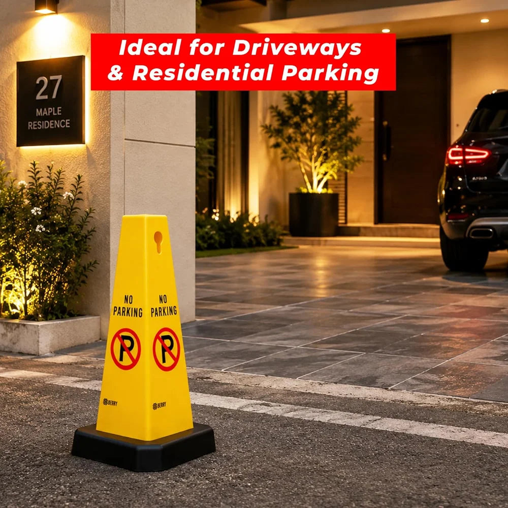 yellow parking control cone with weighted base for designated no parking zones