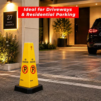 yellow parking control cone with weighted base for designated no parking zones