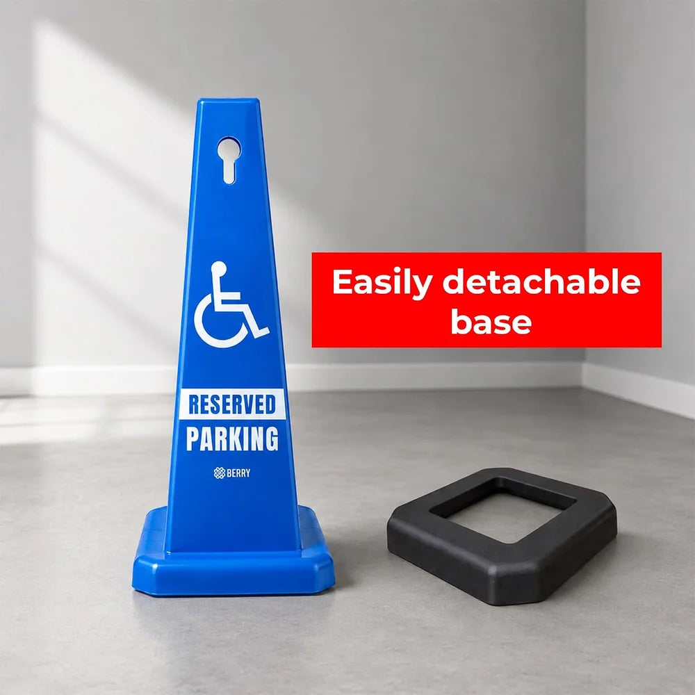 blue reserved disabled parking cone with weighted base for parking control