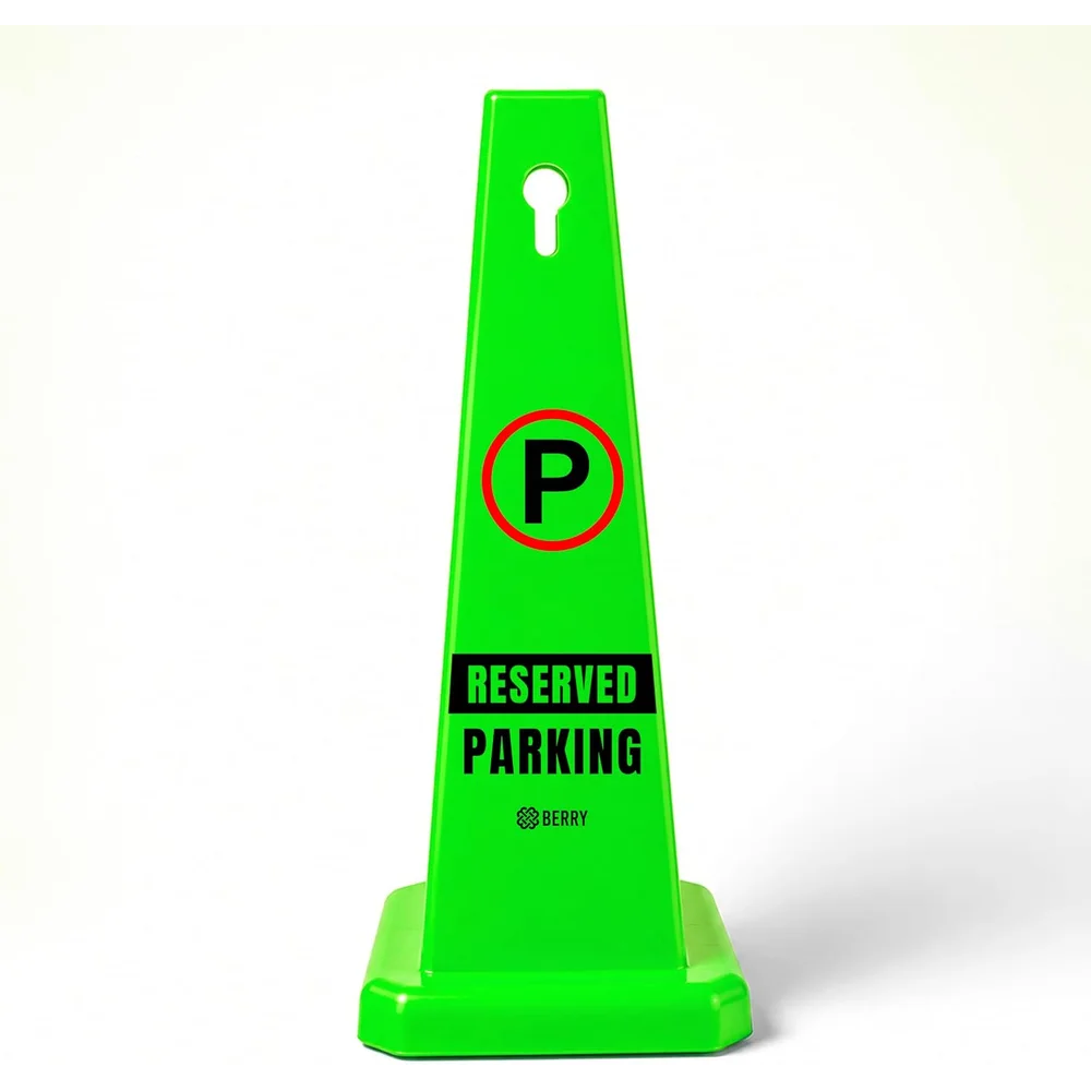 green reserved parking cone for designated parking space identification