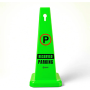 green reserved parking cone for designated parking space identification