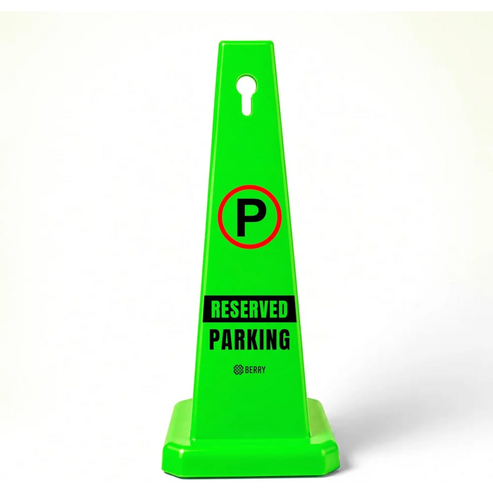 green reserved parking cone for designated parking space identification