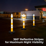 120CM Yellow Delineator Post with Weighted Base, Reflective Stripes, Chain Hole & Threaded Top