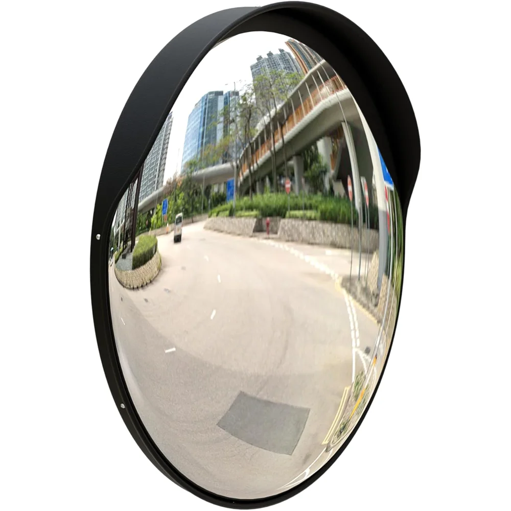 black outdoor wide angle safety convex mirror for security and visibility