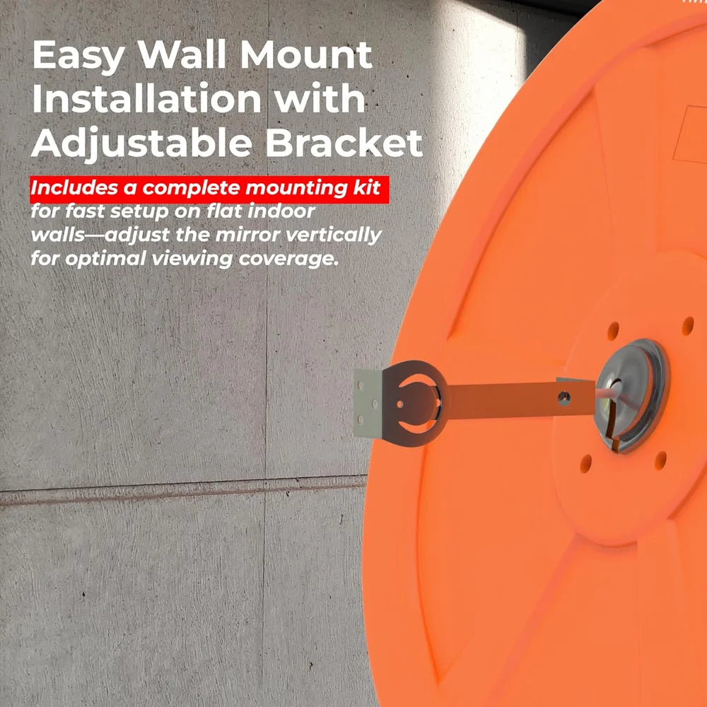 orange convex mirror for warehouse traffic and workplace safety