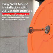 orange convex mirror for warehouse traffic and workplace safety
