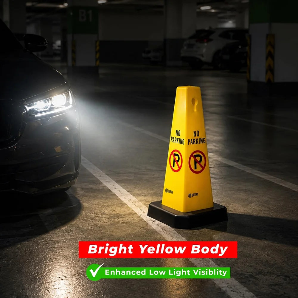 yellow no parking cone with durable weighted base for parking control