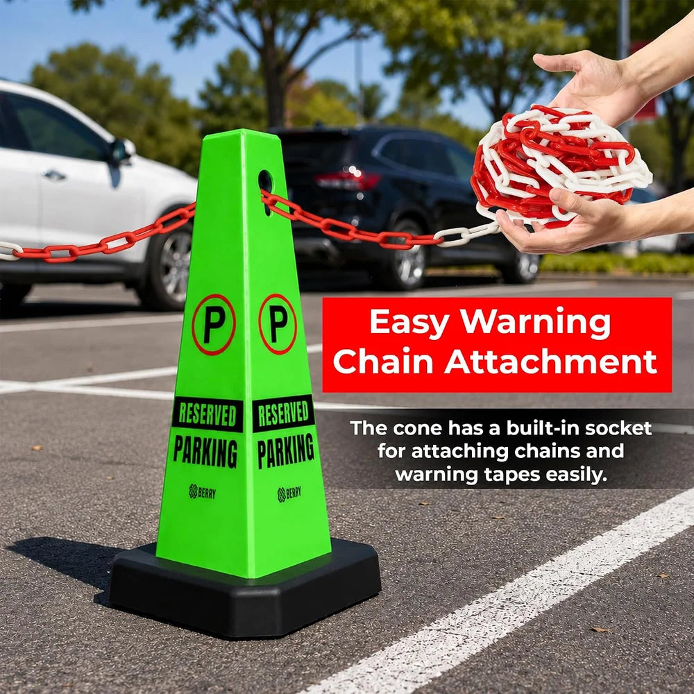 green reserved parking cone with durable weighted base for secure placement