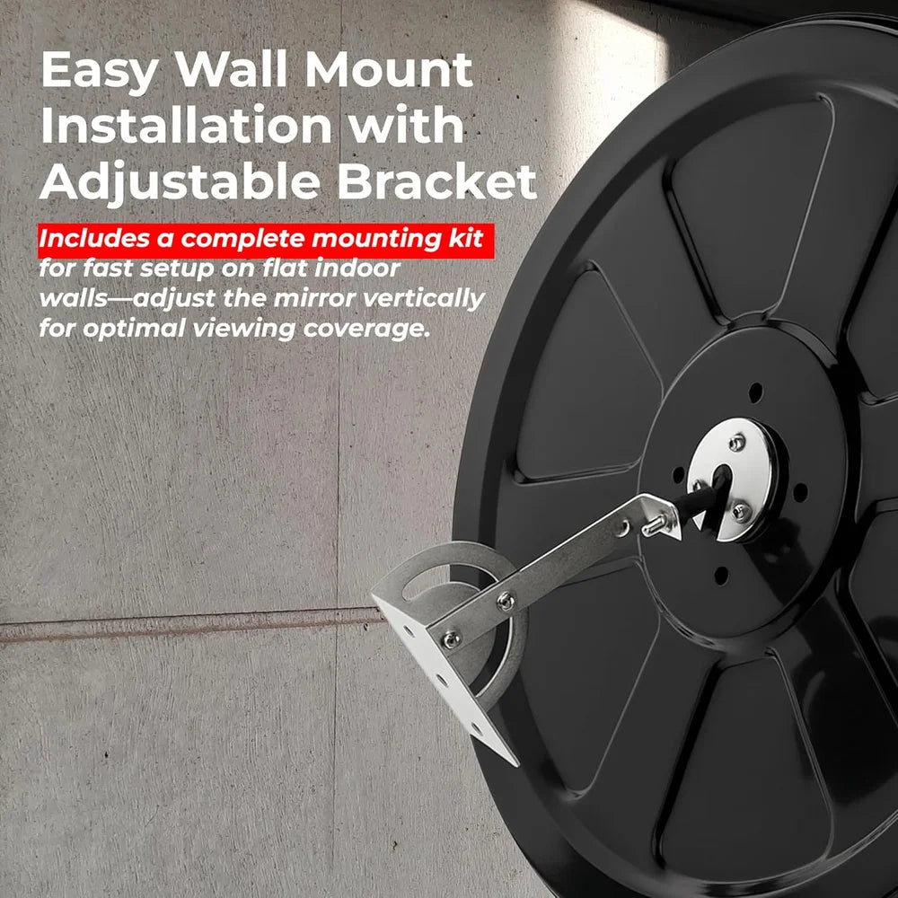 black wide angle convex mirror for blind spot monitoring and safety