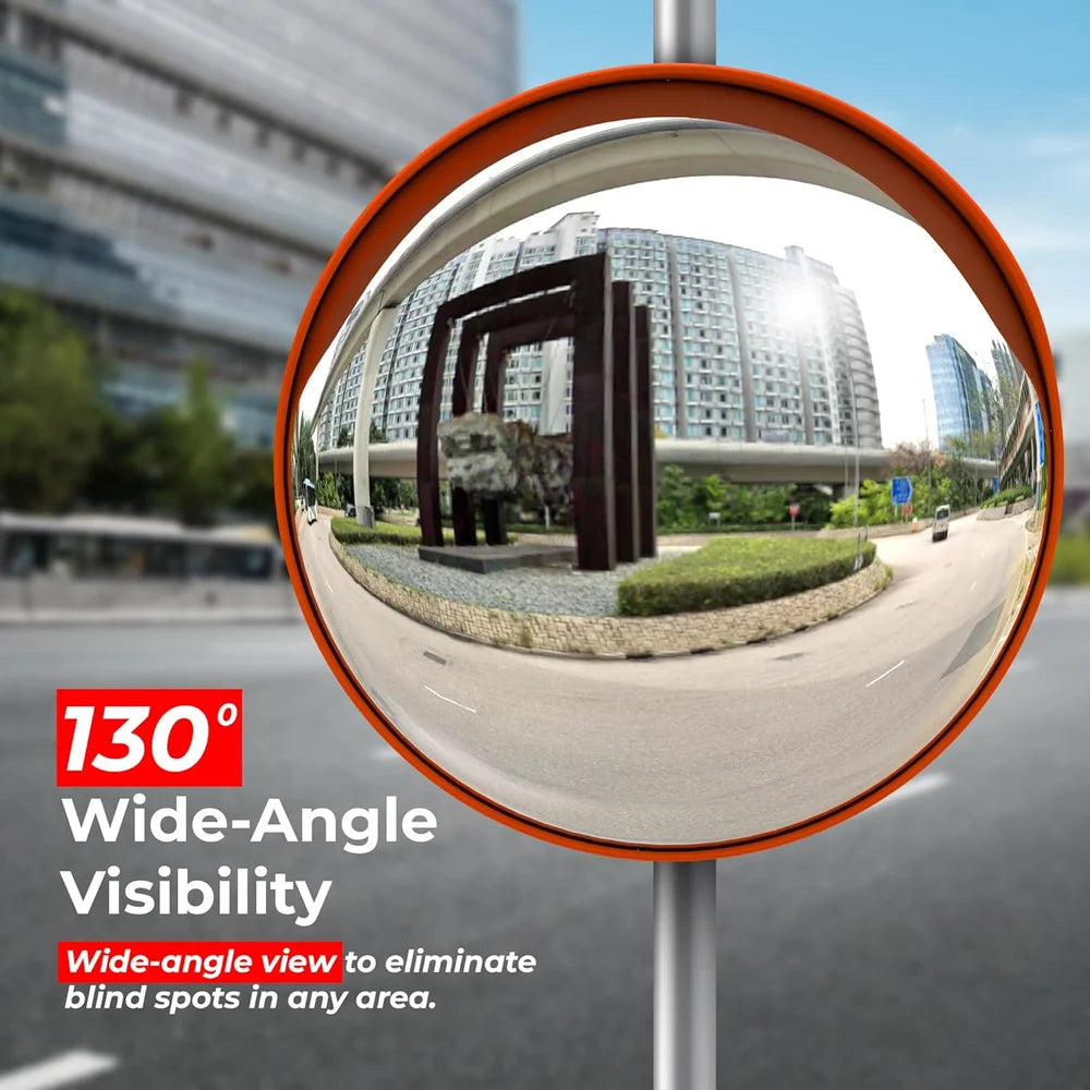 wide angle outdoor convex mirror for improved visibility