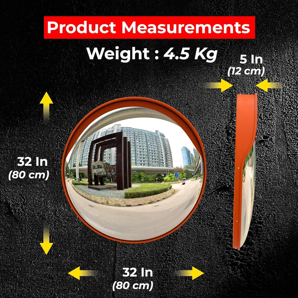 eighty centimeter orange wide angle convex mirror for outdoor safety and traffic visibility